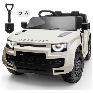Carro Elétrico Infantil Licenciado 2 Lugares Land Rover Defender Letsgoride Branco 24V 4x100W com Controle Remoto Suspensão Som e LED