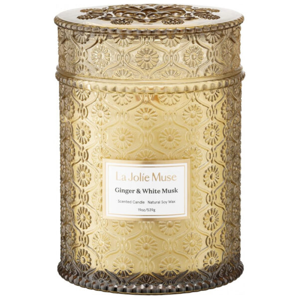 Vela de Outono LA JOLIE MUSE de Gengibre e Almíscar Branco 19 oz Pavio de Madeira Cera de Soja Natural 90 Horas de Queima Limpa Presente Pronto para o