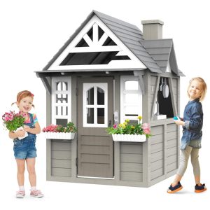 Casa com Quintal Seizeen em Pinheiro Cinza Moderno com Pia Fogão Utensílios e Suportes para Vasos de Plantas - 120cm