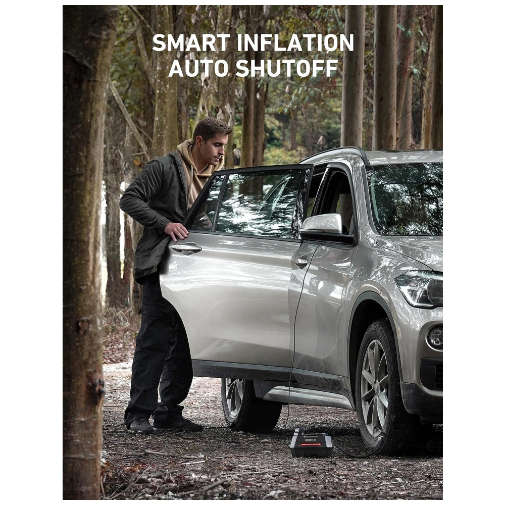 Compressor de Ar Portátil 100 PSI Recarregável com Tela LED e Manômetro Digital 12V 120W AstroAI AC220R Preto e Vermelho - Imagem 3