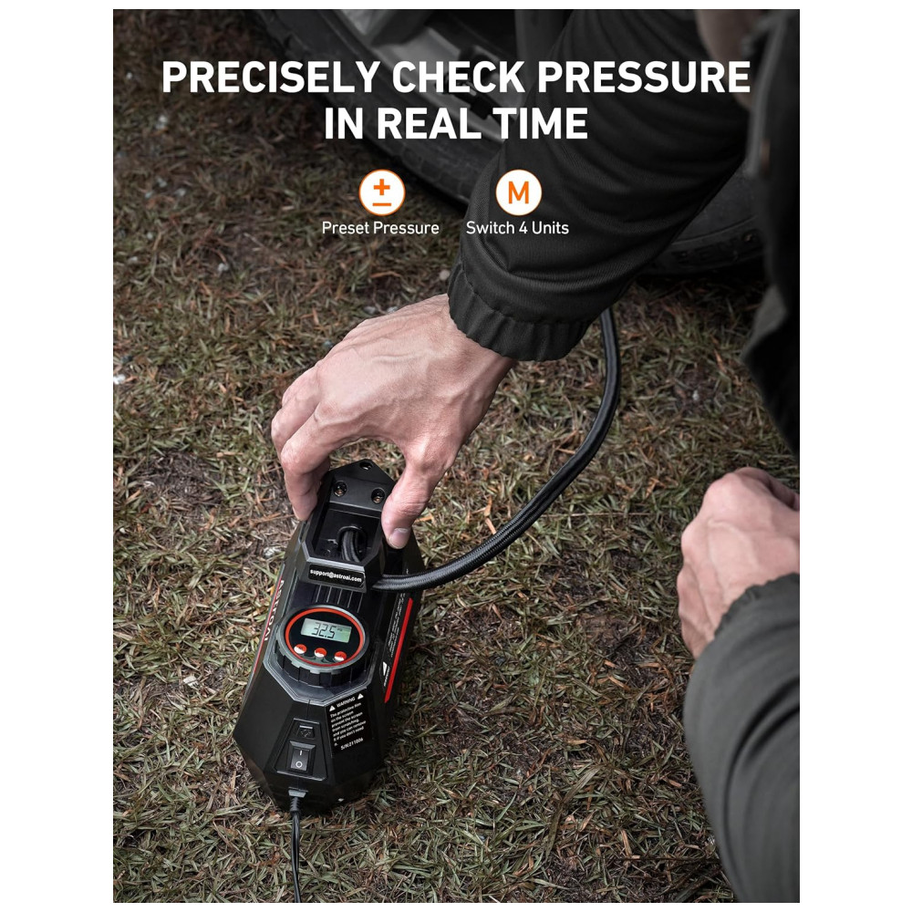 Compressor de Ar Portátil 100 PSI Recarregável com Tela LED e Manômetro Digital 12V 120W AstroAI AC220R Preto e Vermelho - Imagem 4