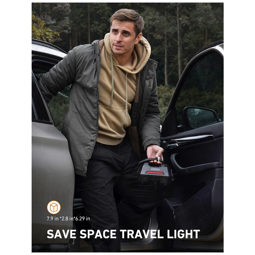 Compressor de Ar Portátil 100 PSI Recarregável com Tela LED e Manômetro Digital 12V 120W AstroAI AC220R Preto e Vermelho - Imagem 5