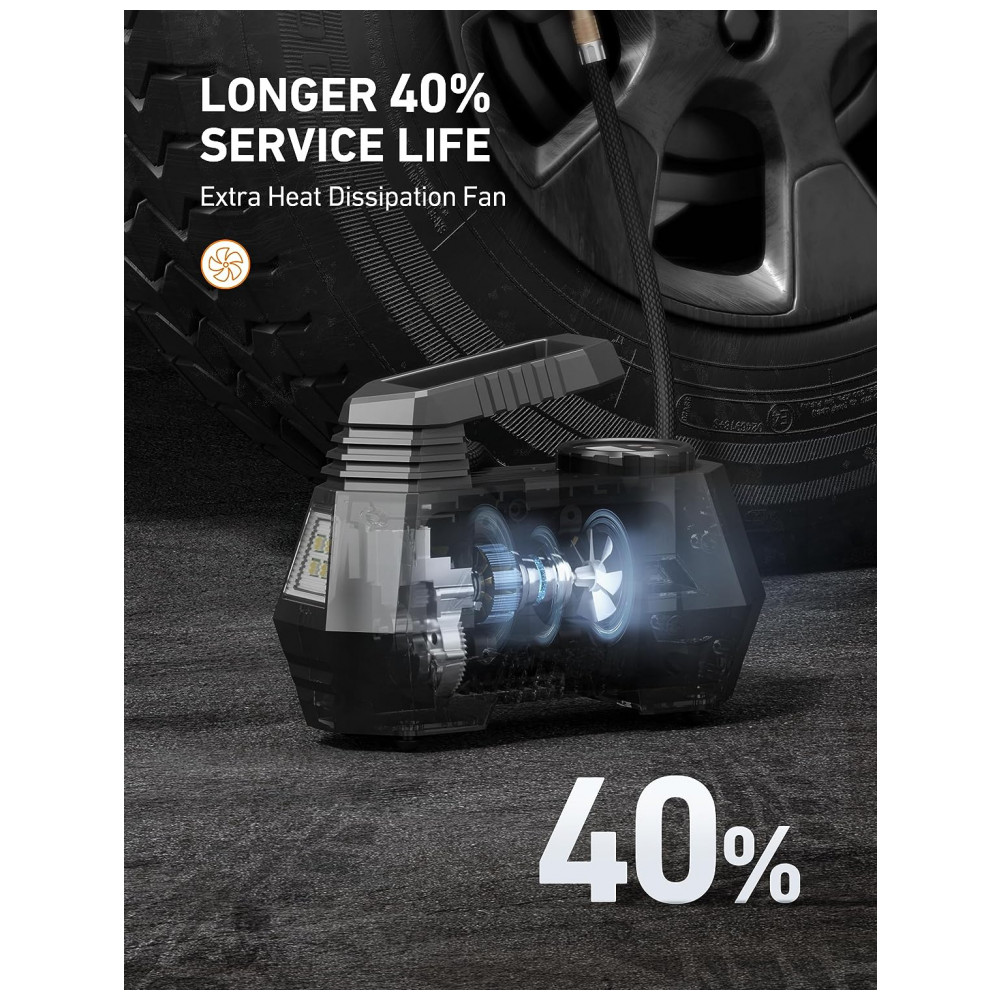 Compressor de Ar Portátil 100 PSI Recarregável com Tela LED e Manômetro Digital 12V 120W AstroAI AC220R Preto e Vermelho - Imagem 7