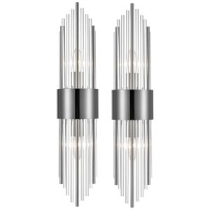 Conjunto de Luminária de Parede em Cristal de Vidro Transparente com 2 Peças Transmissão de Luz Suave e Uniforme 110V SHAWNKEY Prata e Preto