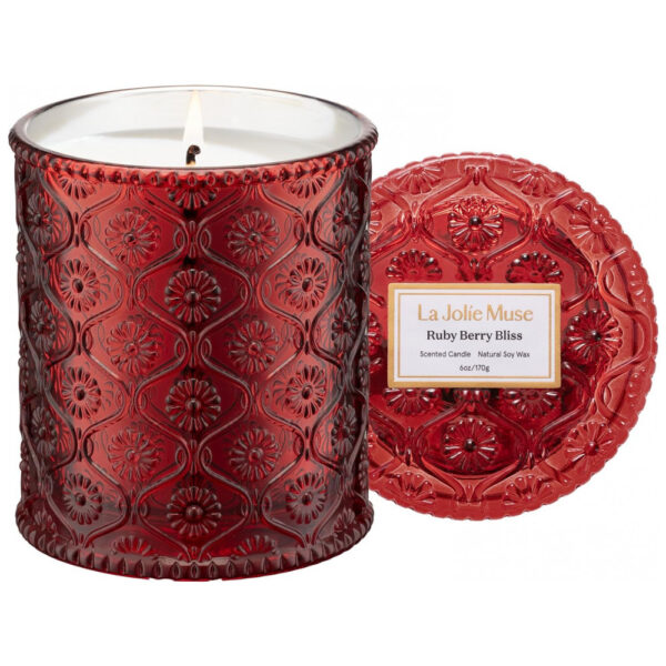 Vela Perfumada LA JOLIE MUSE Ruby Berry Bliss Mandarina, Cranberry Plum 170g - Aromatizador de Ambiente Festivo de Outono 40 Horas de Queima Limpa - P