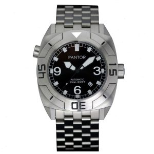 Relógio Masculino Dive com Cristal de Safira com Válvula de Hélio e Moldura Giratória PANTOR Seal Bracelet Prateado