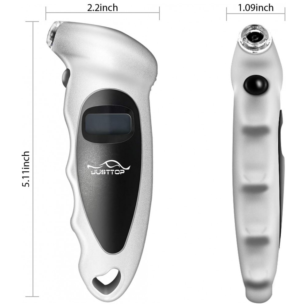 Medidor de Pressão de Pneus Digital JUSTTOP, 150PSI 4 Configurações para Carros, Caminhões e Bicicletas, LCD Retroiluminado e Pegada Antiderrapante - Imagem 4
