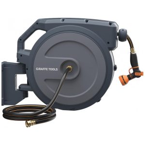Mangueira de Jadim 27M com Enrolador Retrátil Rebobinamento Automático e Giratório de 180 Giraffe AW405 Cinza Escuro