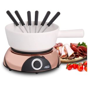 Artestia Panela de Fondue Elétrica 1.9L 6 Garfos 1500W 110V Rose Gold