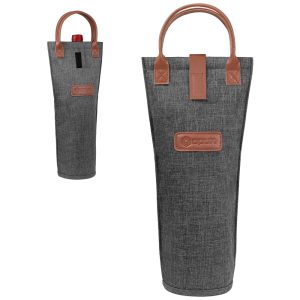 Bolsa Térmica Porta Garrafa de Vinho OPUX Transporte Insulado para Viagens Piquenique Presente na Praia para Amantes de Vinho - Cinza Carvão