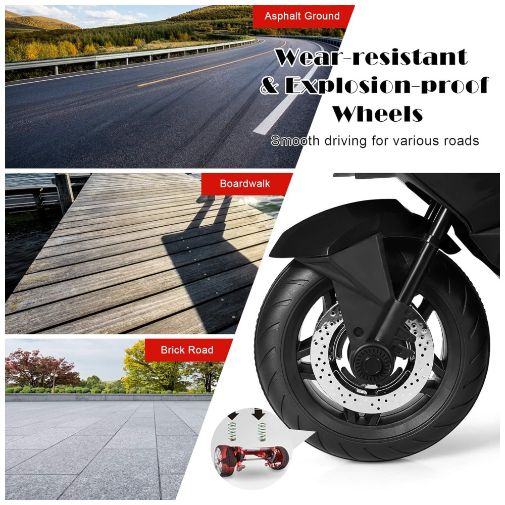 Moto Elétrica Infantil a Bateria 12V com Rodas de Treinamento e Luz LED HONEY JOY Preta - Imagem 3