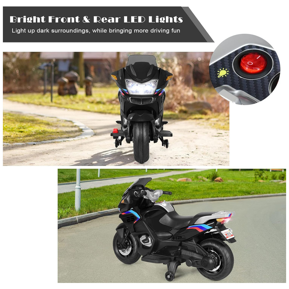 Moto Elétrica Infantil a Bateria 12V com Rodas de Treinamento e Luz LED HONEY JOY Preta - Imagem 5