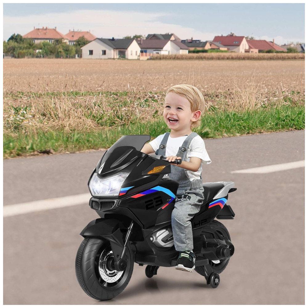 Moto Elétrica Infantil a Bateria 12V com Rodas de Treinamento e Luz LED HONEY JOY Preta - Imagem 8