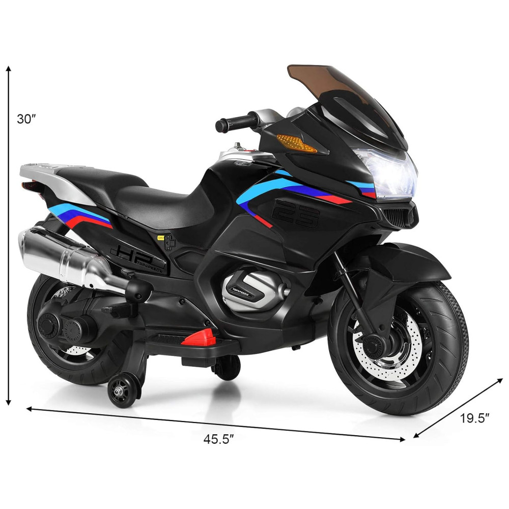 Moto Elétrica Infantil a Bateria 12V com Rodas de Treinamento e Luz LED HONEY JOY Preta - Imagem 9