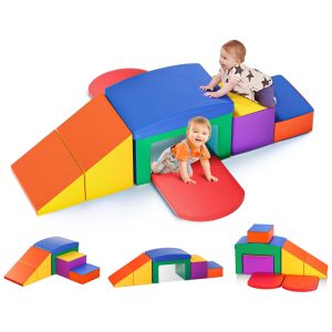 Blocos de Espuma Lischwert para Crianças Brinquedo de Escalada Interno com Escorregador Escadas e Rampas 6 Peças Coloridas.
