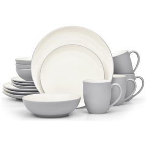 Aparelho de Jantar para Todas as Ocasiões com 16 Peças Formato Redondo e Material de Cerâmica Noritake Cinza