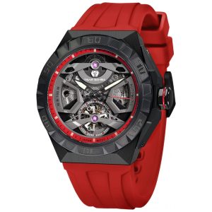 Relógio Masculino Analógico Automático Mecânico a Prova dÁgua 100M com Pulseira de Silicone TSAR BOMBA SGLZTB8804 FR Vermelho