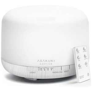 Umidificador Ultrassônico Portátil 0.5L com Aromaterapia e 7 Luzes LED até 3H Área 27m2 110v ASAKUKI 100 DF017 Branco
