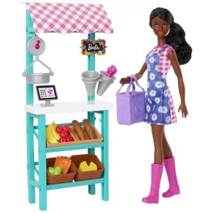Boneca Barbie Carreiras e Playset Tema de Fazenda com Boneca Moda Morena Móveis e Acessórios