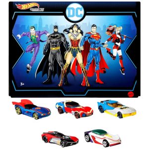 Conjunto de 5 Carrinhos Hot Wheels DC em Escala 1:64 Superman Batman Mulher Maravilha Coringa GT Harley.