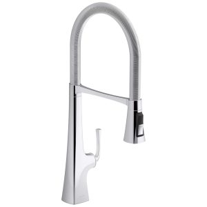 Torneira Cozinha Semi Profissional 3 em 1 com Pulverizador Pull Down Kohler 22060-CP Graze Cromo Polido