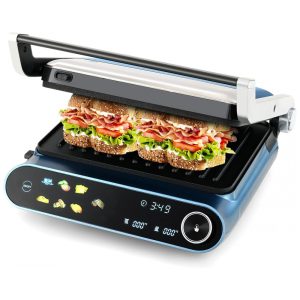 Happygrill 3 em 1 Panini Press Grill Elétrico Sanduicheira 1200W Placa Dupla Antiaderente Display LED Controle de Temperatura Independente