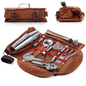 Kit Bartender Profissional 25 Peças em Aço Inoxidável com Estojo Hyoank Prata