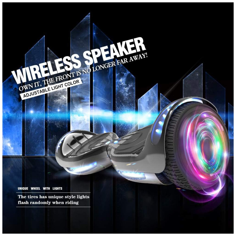 Hoverboard Certificado HS2.01 Bluetooth Flash Wheel com Luzes LED Patinete Elétrico Auto Equilibrante Cromado Preto - Imagem 2