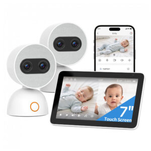 Babá Eletrônica Tela Dividida Simsky 2 Câmeras 4MP Zoom 6x Tela UHD 7" YM300-2 Branco