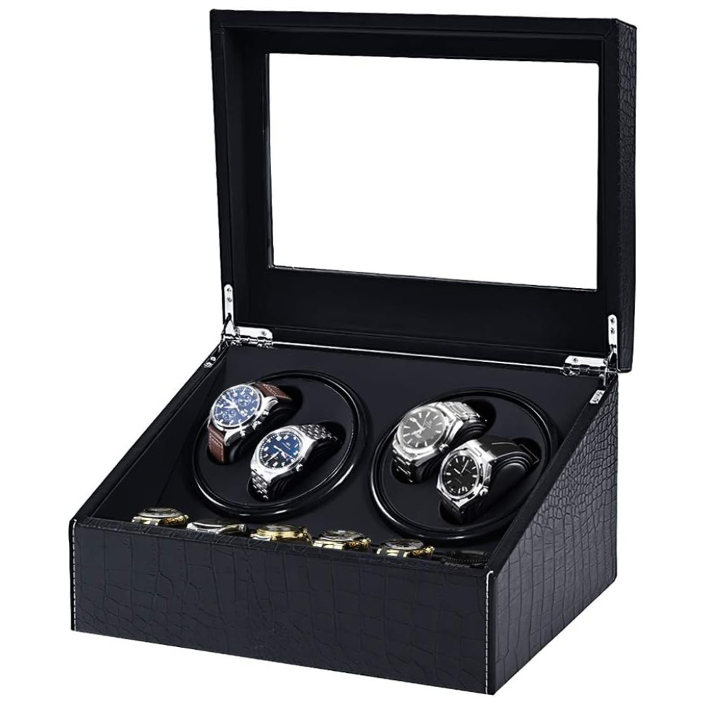 Caixa Estojo de Pele de Crocodilo PU Rotativo Automático para Relógios 9 Lugares J T Technology