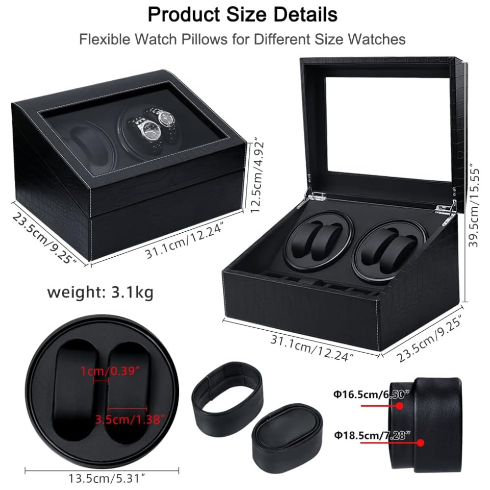 Caixa Estojo de Pele de Crocodilo PU Rotativo Automático para Relógios 9 Lugares J T Technology - Imagem 5