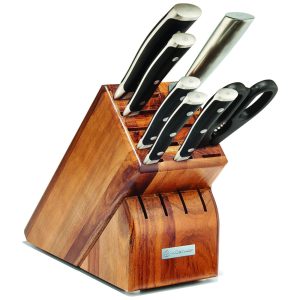 Conjunto de Facas em Aço Inoxidável de Alto Carbono Serrilhada com Bloco de Bancada 8 Peças Wusthof Preto