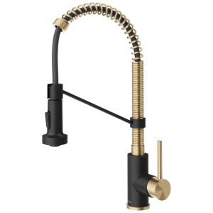Torneira Cozinha Comercial com Pulverizador de Dupla Função Alça Única Kraus KPF-1610SFACBMB Bolden Preto Fosco e Dourada