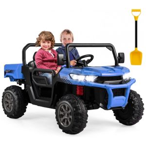 Carro Elétrico Infantil 2 Assentos com Caçamba Pá USB e Controle Remoto 12V Costzon Azul