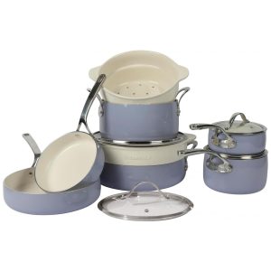 Jogo de Panelas e Frigideiras Antiaderentes em Alumínio com Revestimento Cerâmico 12 Peças Bloomhouse Azul Pervinca