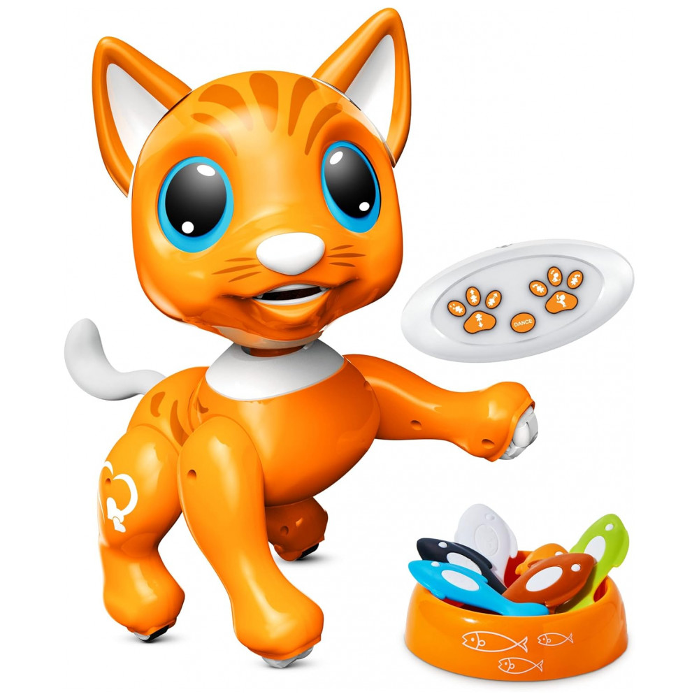 Robo Pets Gato Laranja – Robô Interativo com Controle Remoto, Gestos e Alimentação Programável para Crianças a Partir de 3 Anos