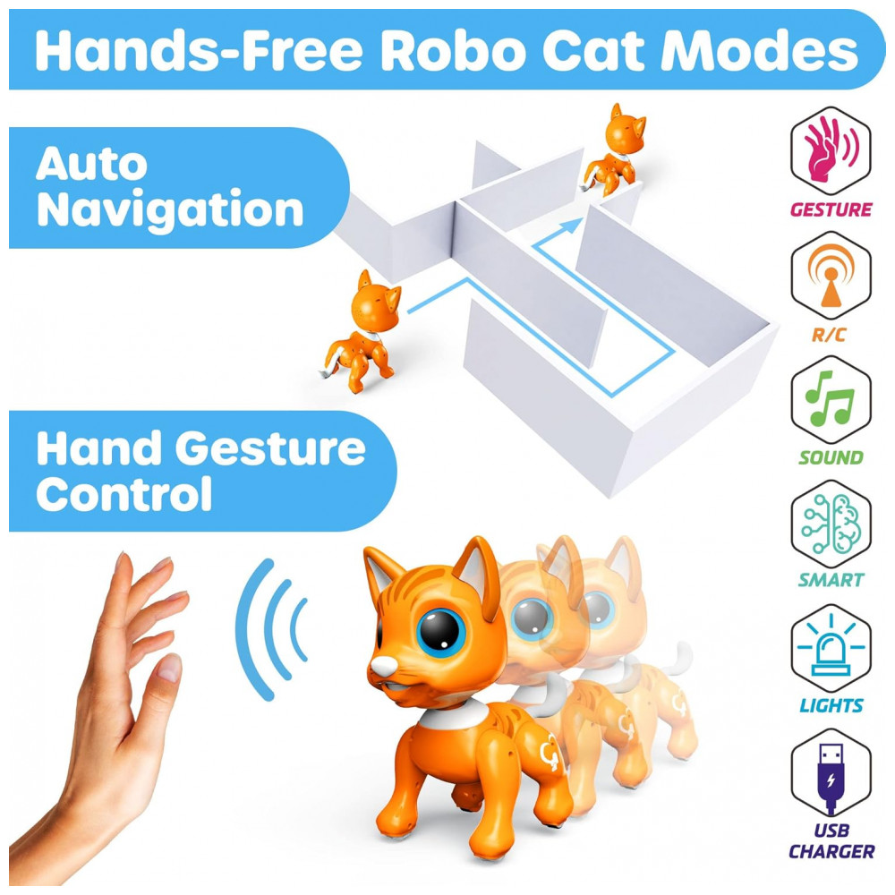 Robo Pets Gato Laranja – Robô Interativo com Controle Remoto, Gestos e Alimentação Programável para Crianças a Partir de 3 Anos - Imagem 4
