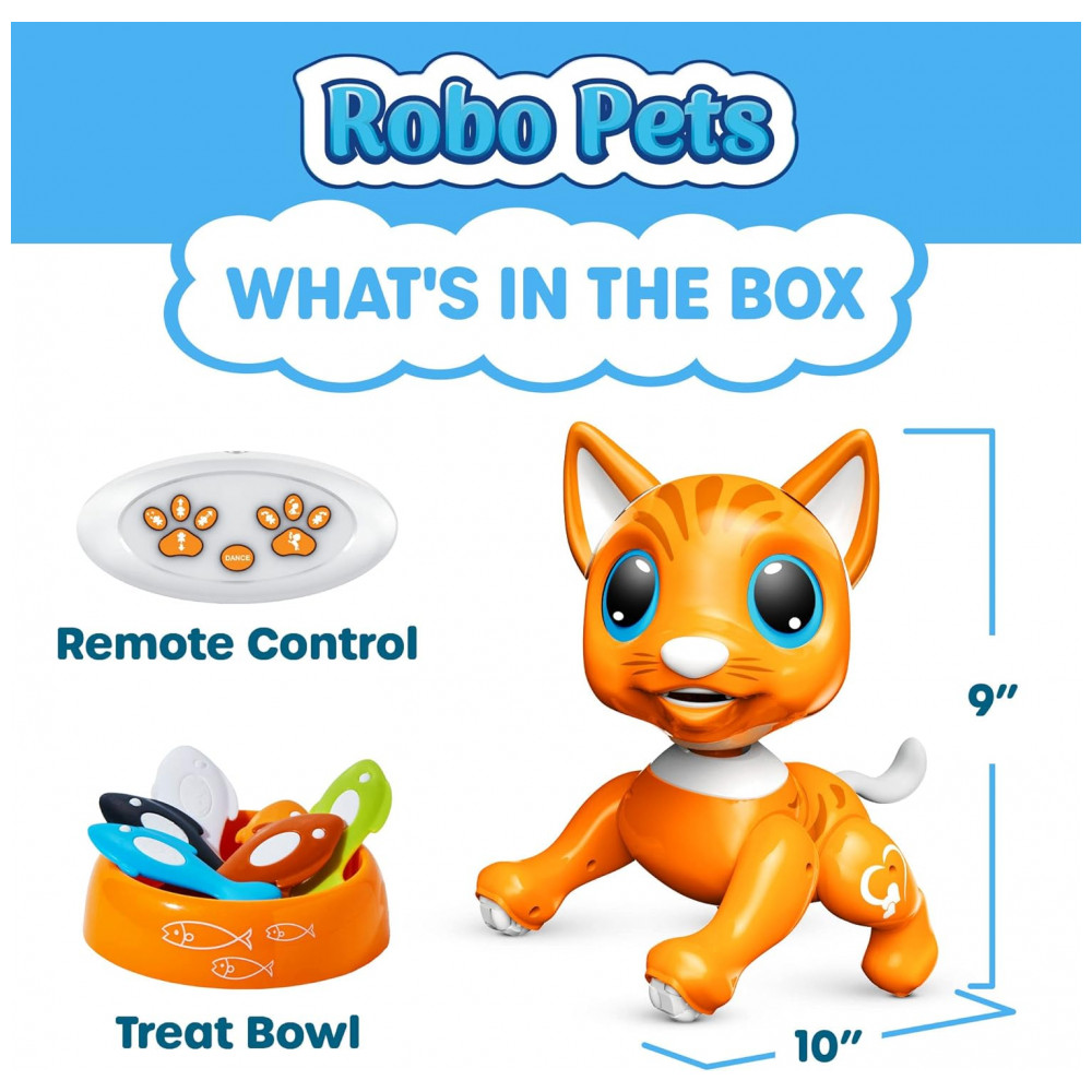 Robo Pets Gato Laranja – Robô Interativo com Controle Remoto, Gestos e Alimentação Programável para Crianças a Partir de 3 Anos - Imagem 5