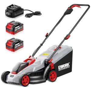 Cortador de Grama Elétrico sem Fio EWORK 40V Motor sem Escovas 5 Ajustes de Altura com 2 Baterias de 20V 4.0Ah e Carregador