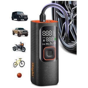 Compressor de Ar Portátil 160 PSI Recarregável 2X Mais Rápido e Display LCD 12V Skight Laranja