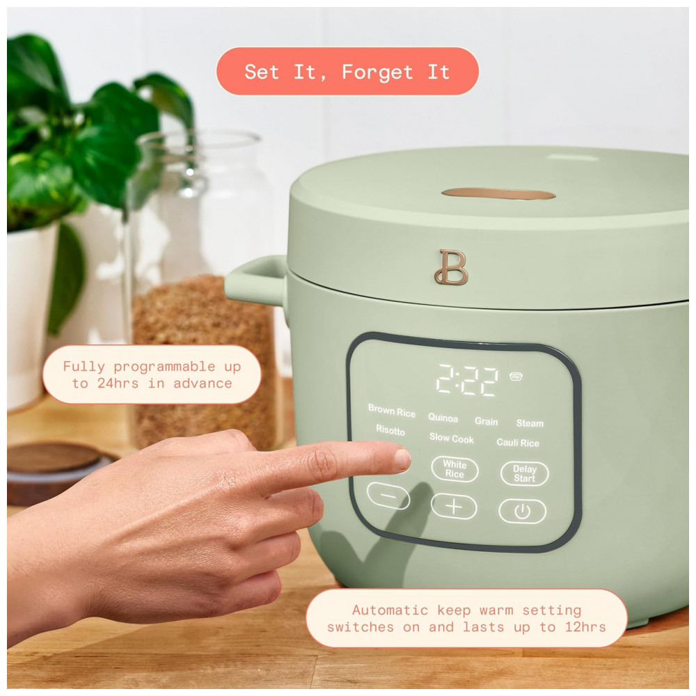 Panela elétrica de arroz e grãos Beautiful 26L verde com revestimento cerâmico 8 programas bandeja de vapor 500W 110V - Imagem 6