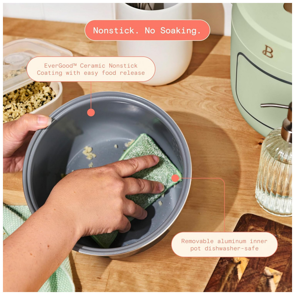 Panela elétrica de arroz e grãos Beautiful 26L verde com revestimento cerâmico 8 programas bandeja de vapor 500W 110V - Imagem 7