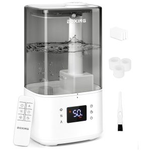 Umidificador BOXING 6 Litros com Vapor Quente e Frio Controle Remoto Modo Automático - Ideal para Quarto de Bebê e Plantas Enchimento Fácil Modo Noturno