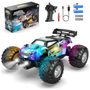 Caminhão RC Off-Road 4x4 p/ Meninos c/ Luzes Coloridas Alta Velocidade 2 Baterias Recarregáveis - Brinquedo DivertidoAONEPTR