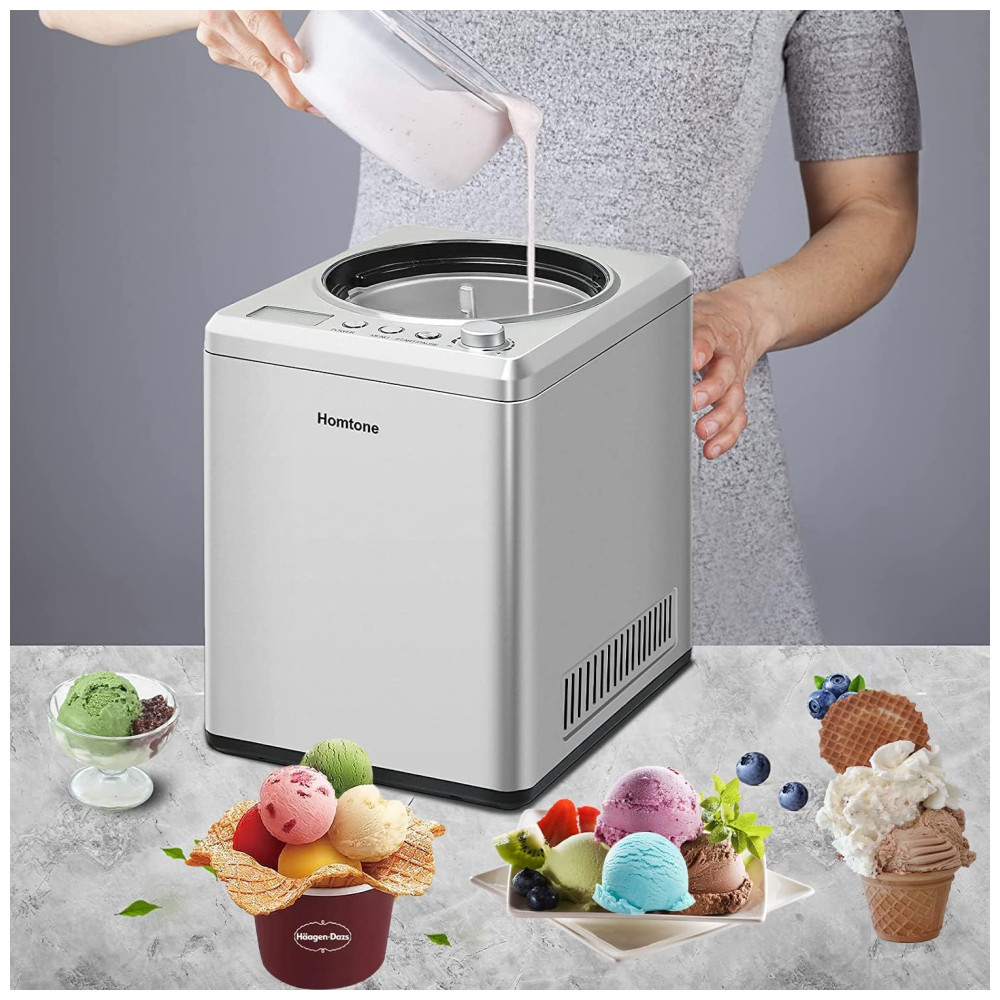 Máquina de Sorvete Automática 25L com Visor Digital LCD Temporizador Sem Pré-Congelamento e Compressor Integrado 110V 250W Homtone Prata - Imagem 3