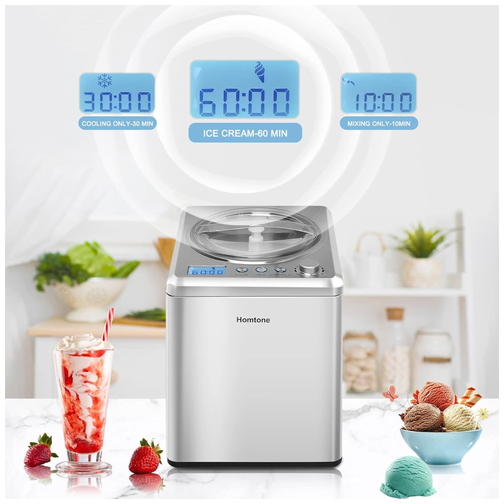 Máquina de Sorvete Automática 25L com Visor Digital LCD Temporizador Sem Pré-Congelamento e Compressor Integrado 110V 250W Homtone Prata - Imagem 4