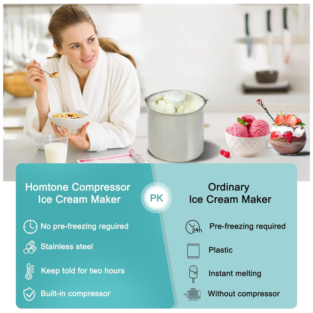 Máquina de Sorvete Automática 25L com Visor Digital LCD Temporizador Sem Pré-Congelamento e Compressor Integrado 110V 250W Homtone Prata - Imagem 9