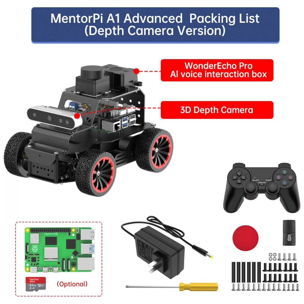 Hiwonder MentorPi A1 – Robô Educacional com Chassi Ackermann ROS2 e Suporte a ChatGPT – Kit Avançado com Câmera 3D Lidar TOF e Navegação Autônoma - Imagem 9