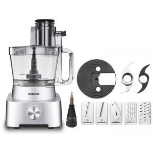 Processador de Alimentos 14 xícaras com 2 Velocidades e Acessórios 110V 800W Magiccos Prata