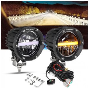 Farol de Milha LED Off Road com 11000 Lúmens e Luz Branca e Âmbar IP68 9V 32V 110W 2Un Auxbeam Preto